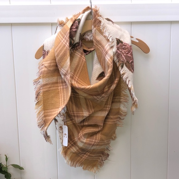 Plaid & Floral Print Scarf